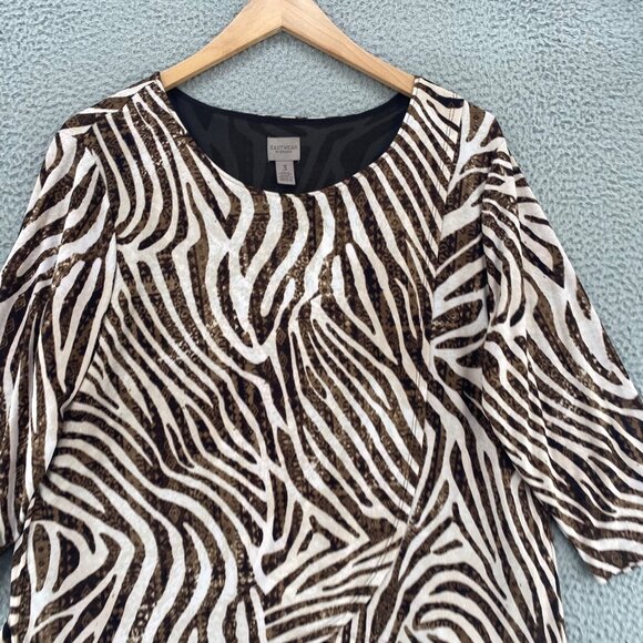 Chicos Top Womens 3 US Extra Large Brown Animal Print Easywear 3/4 Sleeve Knit - Picture 2 of 10